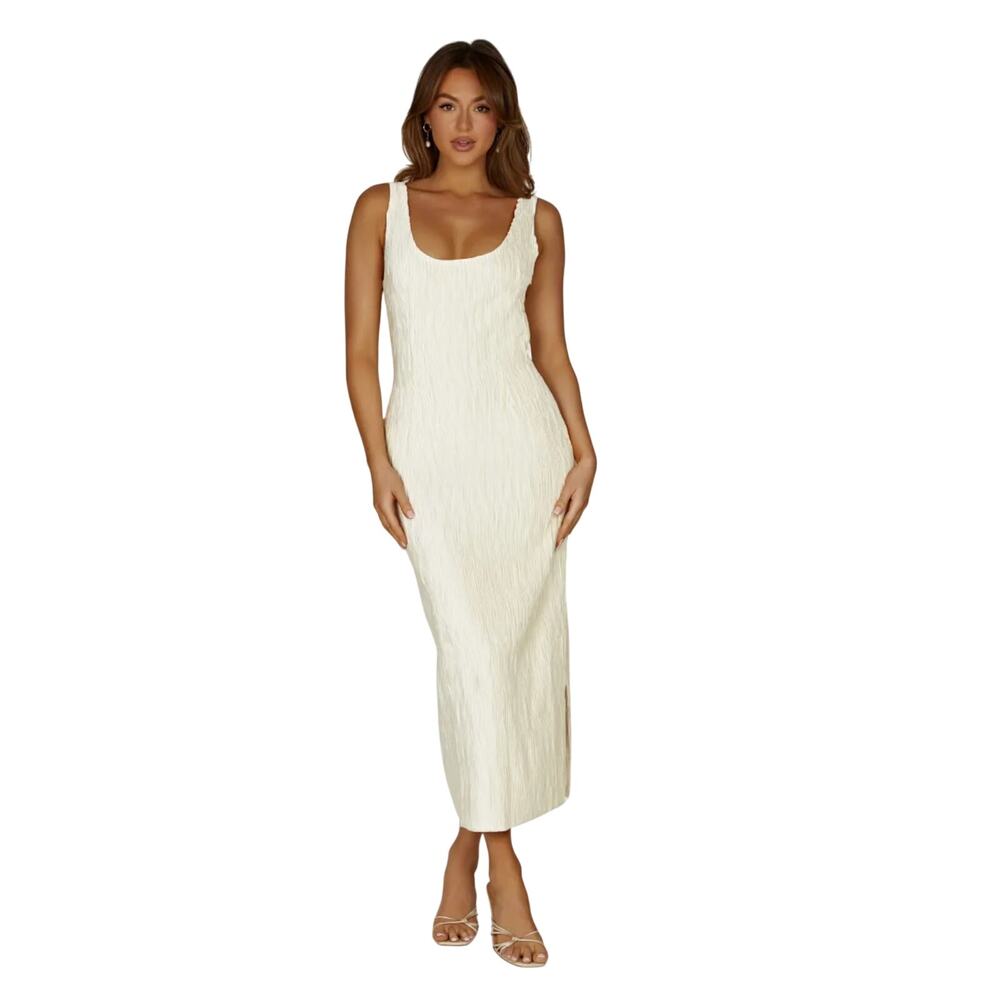 Meshki Theia Plisse Maxi Dress in Ivory Size XL NWT
